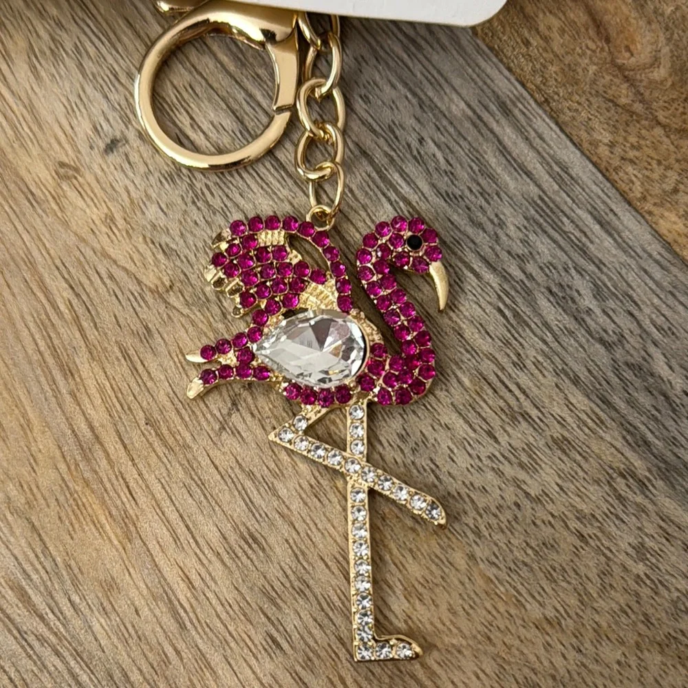 Mint Gold and Pink Flamingo Bag Charm/Key Holder NEW